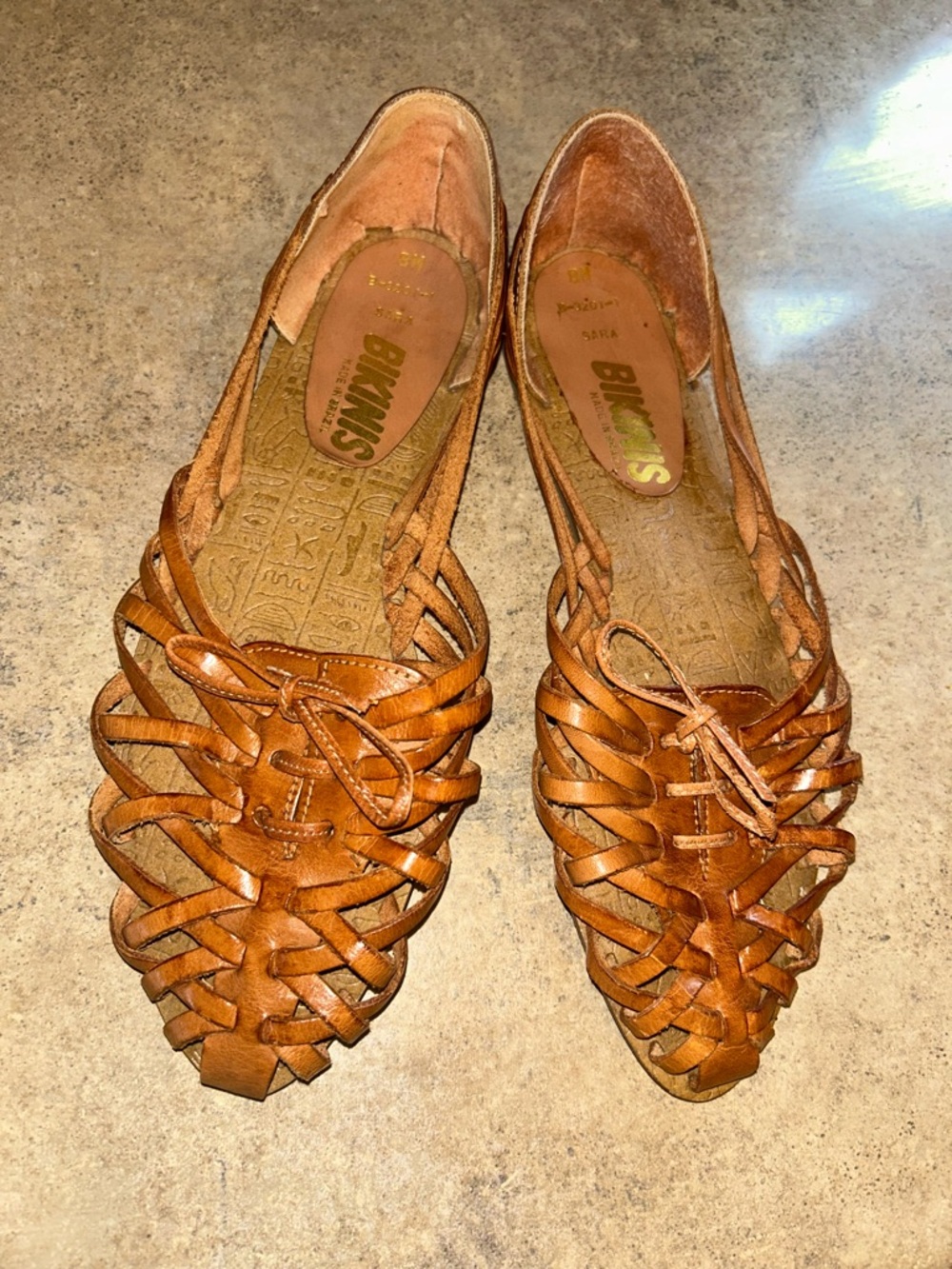 Brown Woven Leather Flats - Women's